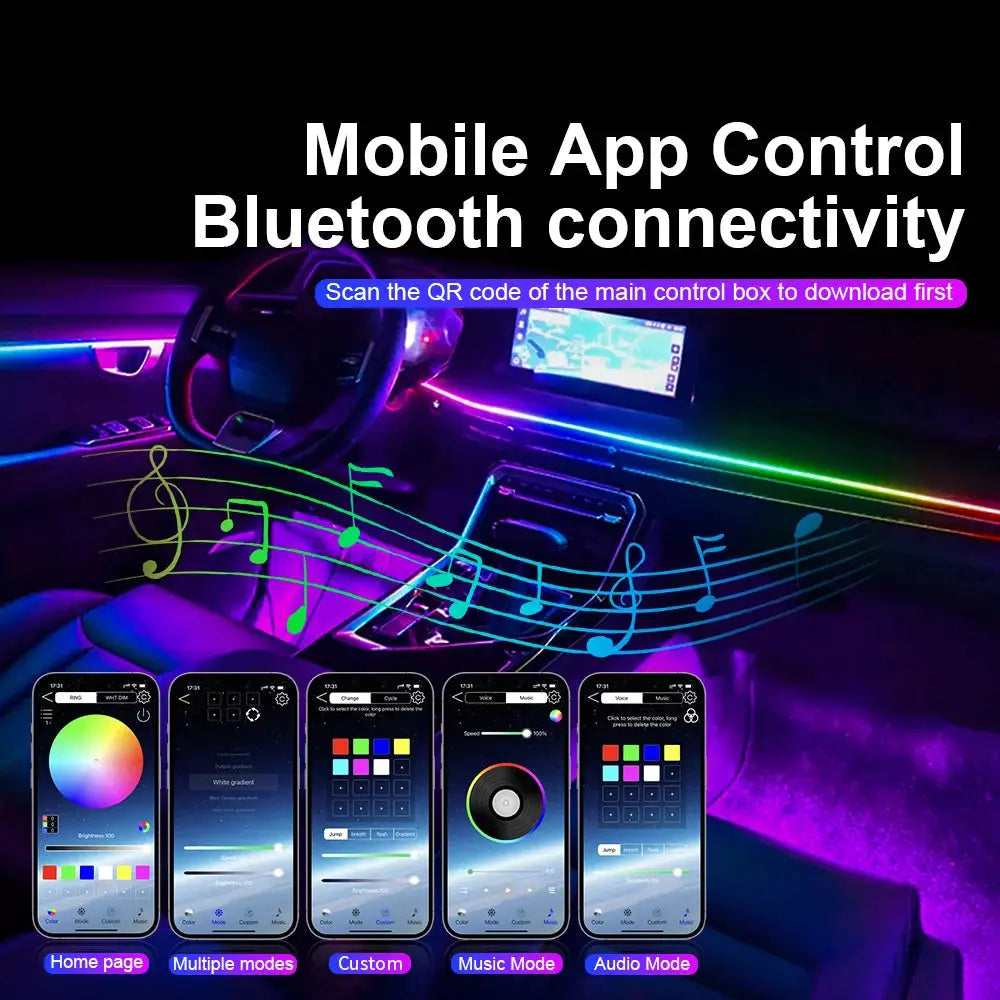 14 And 18 Inch LED Car Ambient Light Kit RGB Color Symphony Acrylic Lamp With App Control One Zone Dual Zone