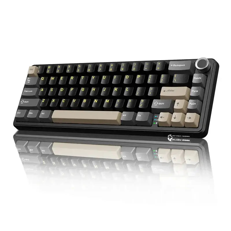 Attack Shark X66 wireless mechanical keyboard; black body with beige side-printed PBT keycaps and a volume knob