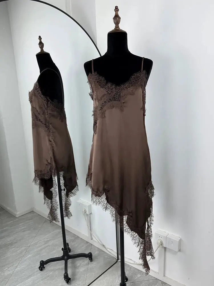 Tornova Lace Mini Spaghetti Strap Dress Backless Slit Bodycon Evening Party Dress High Waist