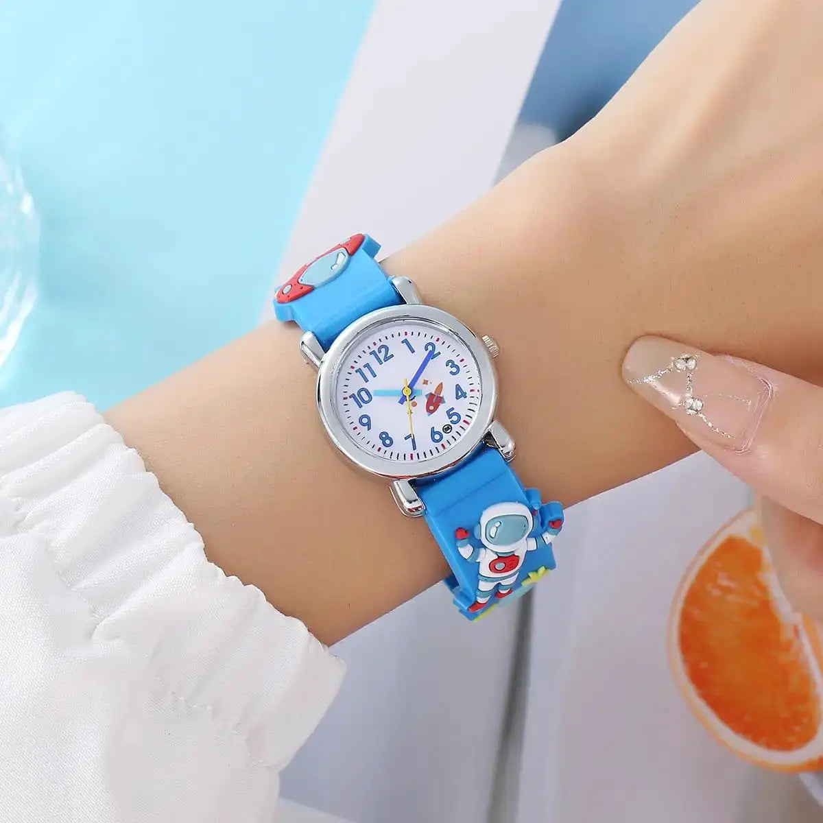 Kids Cartoon Astronaut UFO Quartz Watch With Durable Plastic Case And Soft PU Band