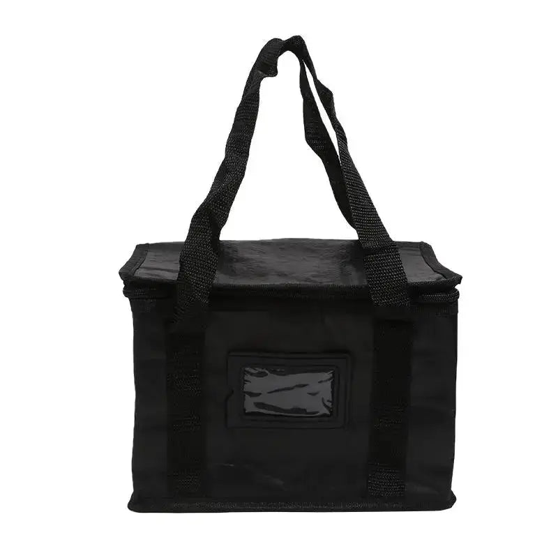 Insulated delivery bag by Simples Market, black cooler with front clear pocket and dual carry handles