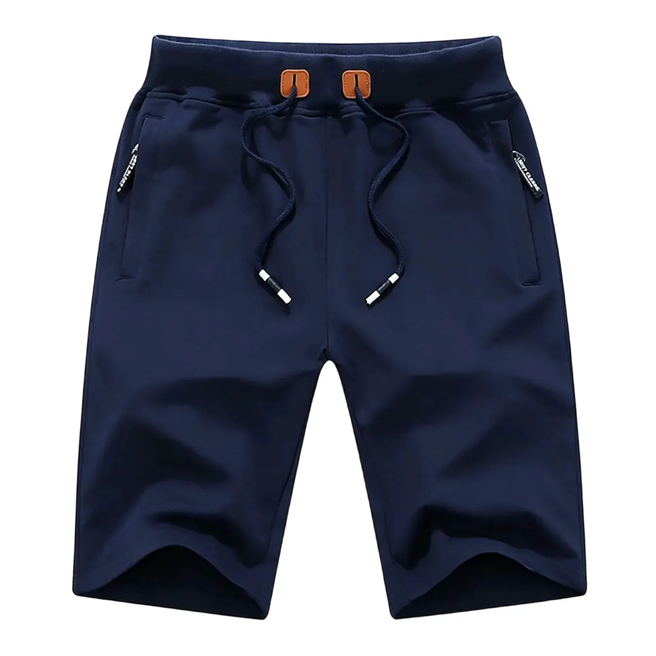Men's navy blue shorts by Simples Market with drawstring waist and zip pockets, casual jogger style