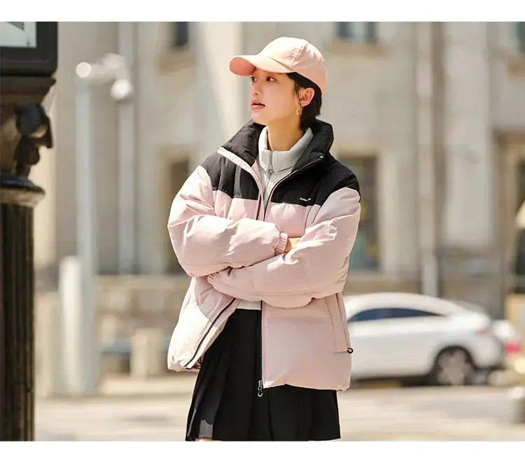Semir down jacket pink and black color-blocked puffer coat for winter outerwear