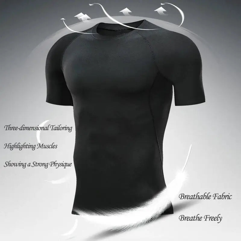 Compression shirt for men, black athletic short-sleeve top
