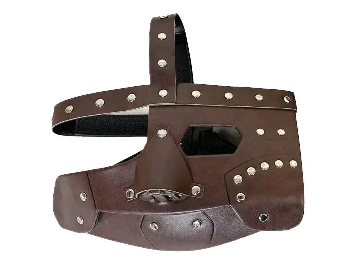 Steve Austin 3:16 Smoking Skull vest, brown leather with metal rivets and straps