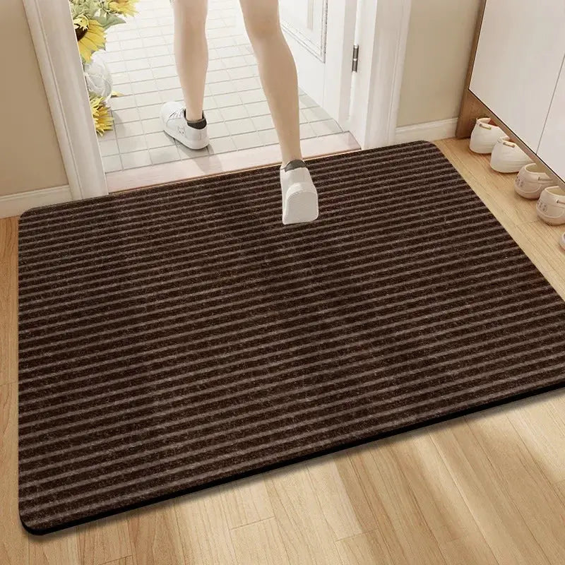 Entrance door mat with brown striped pattern, anti-slip, water-absorbent for indoor and outdoor entryway use