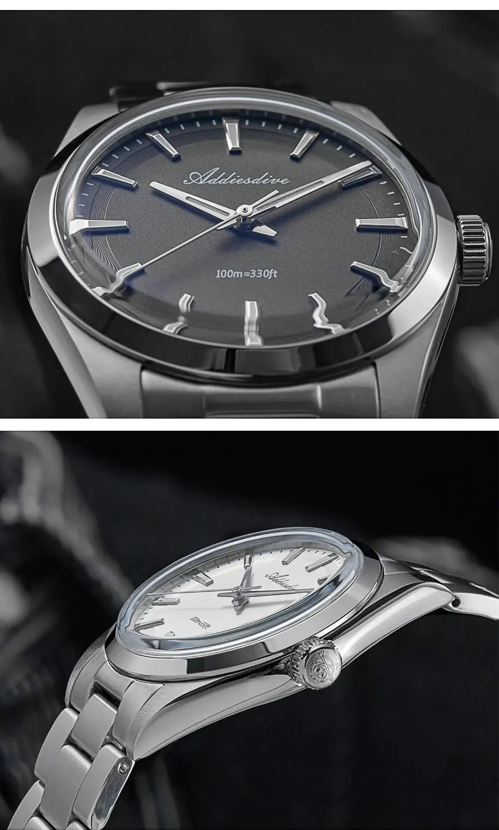 Addiesdive 36mm men's stainless steel quartz watch with BGW9 luminous dial and bubble mirror glass