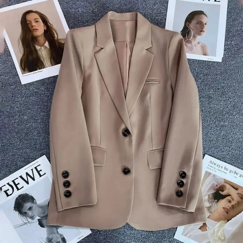 EleganceCo Office Lady Blazer For Women Slim Fit Single Button Notched Collar Jacket With Stretch Jersey
