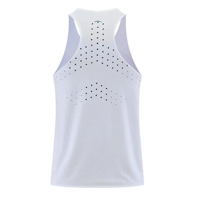 Simples Market athletic tank top, white mesh sleeveless running vest with perforated back pattern