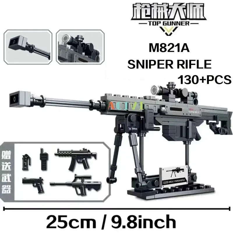 Technical Building Block Set Military Weapon Models Including AK47 Revolver Submachine Gun Sniper Barrett For Kids