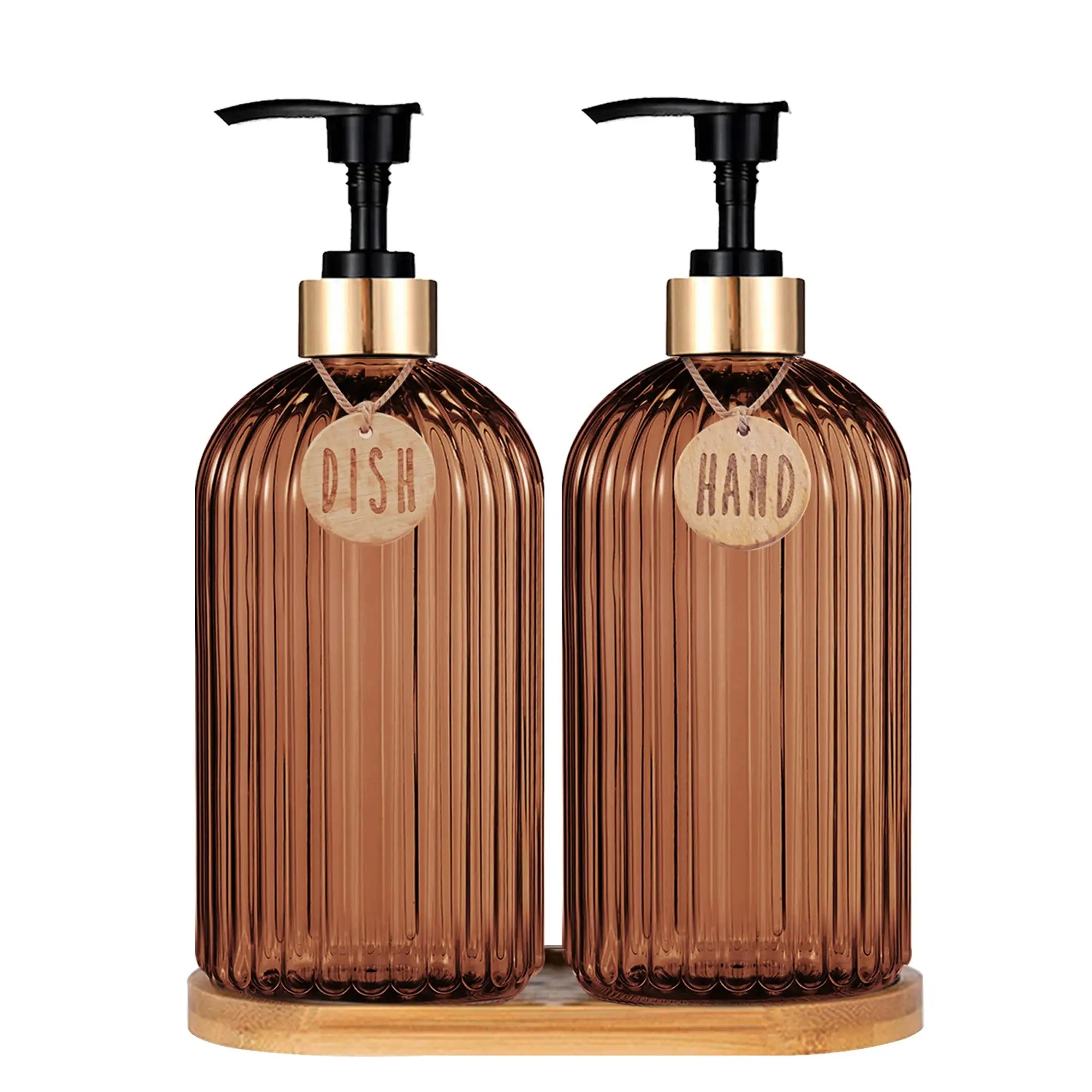 Amber Dish Soap Dispenser Bottle 500ml Reusable Hand Press Kitchen