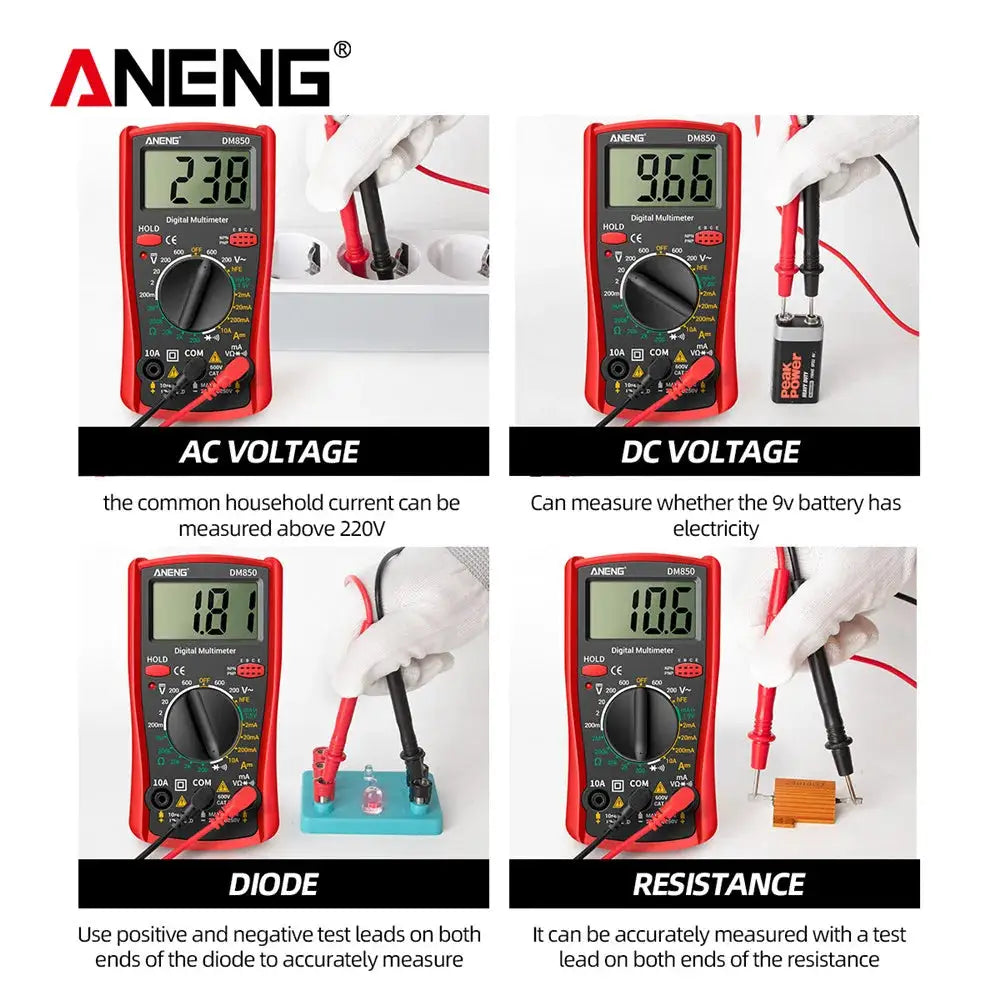 ANENG DM850 Digital Multimeter 1999 Counts Auto Range AC DC Voltage Ohm Current Ammeter Tester Tool