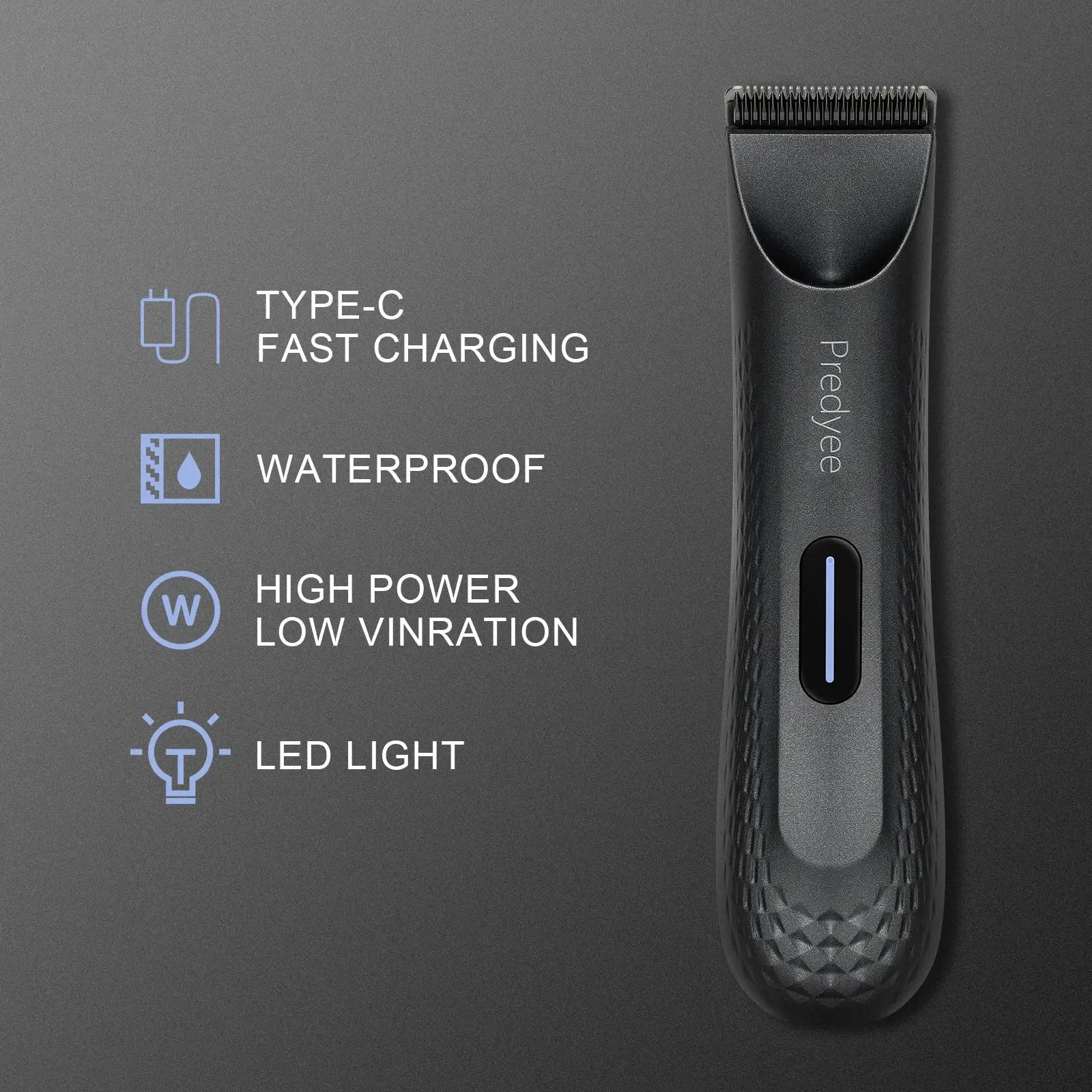 Electric groin hair trimmer for men, black; waterproof body groomer.