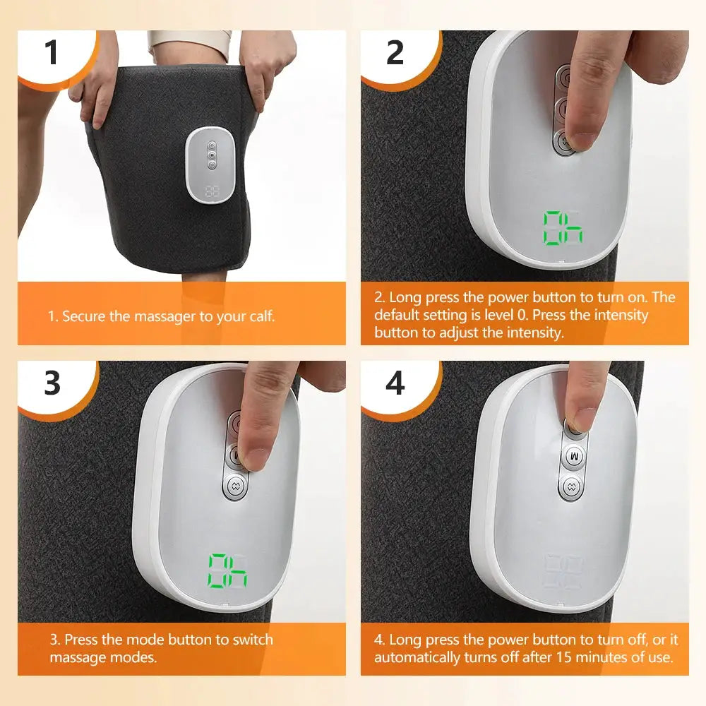 Simples Market Eletric 360° Air Pressure Calf Massager; white wireless leg massager with LED display.