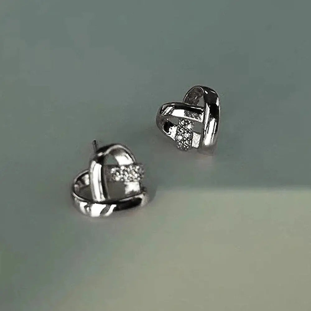 Huitan Eternity Love Heart Stud Earrings, silver-tone copper alloy with cubic zirconia accents