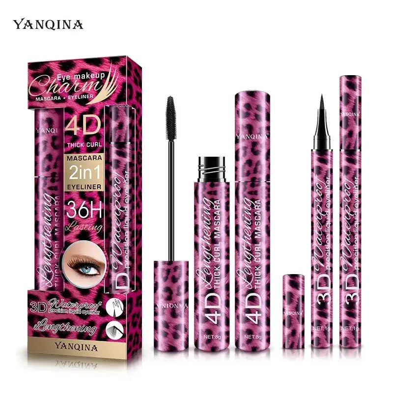 YANQINA All-In-One Eye Makeup Set With 4D Waterproof Eyeliner Pencil Thick Curling Mascara Defining Eyebrow Pencil