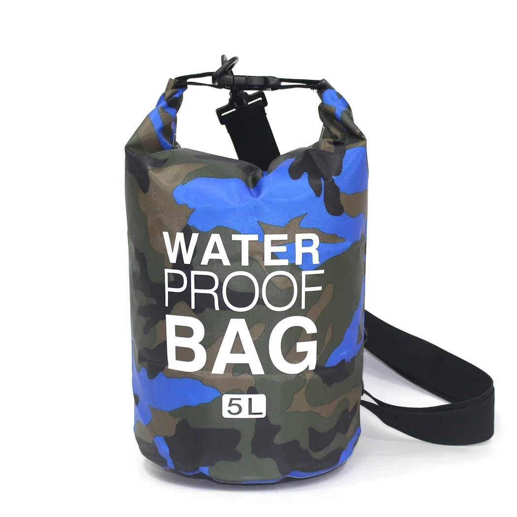Simples Market 5L waterproof dry bag in camouflage with adjustable shoulder strap