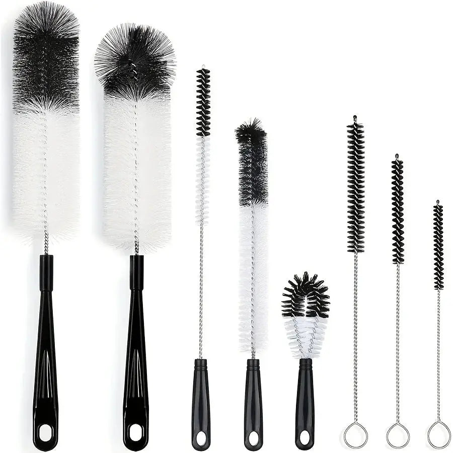 Simples Market 8-piece bottle cleaning brush set with long-handled black brushes for narrow bottles and jars
