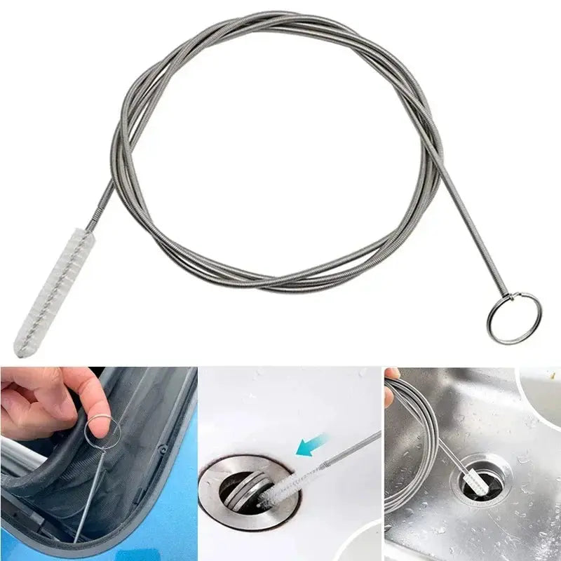 Long flexible fridge drain dredge in stainless steel by Simples Market with brush tip for drain hole cleaning