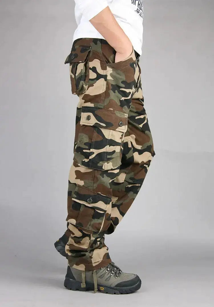 Men's tactical camouflage cotton cargo overalls with multiple pockets