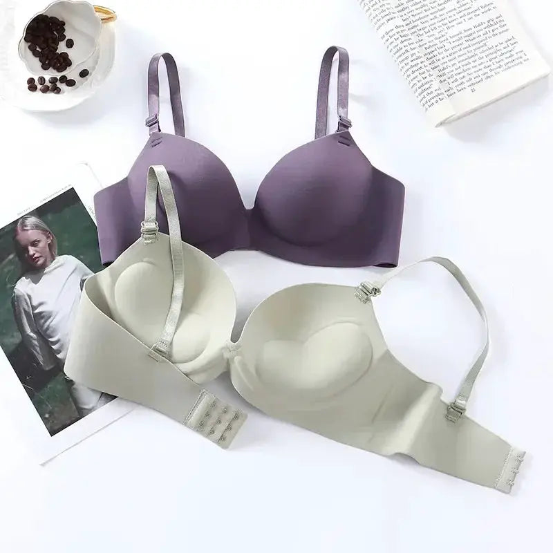 Women seamless wireless bra set: two bras in purple and beige by Simples Market