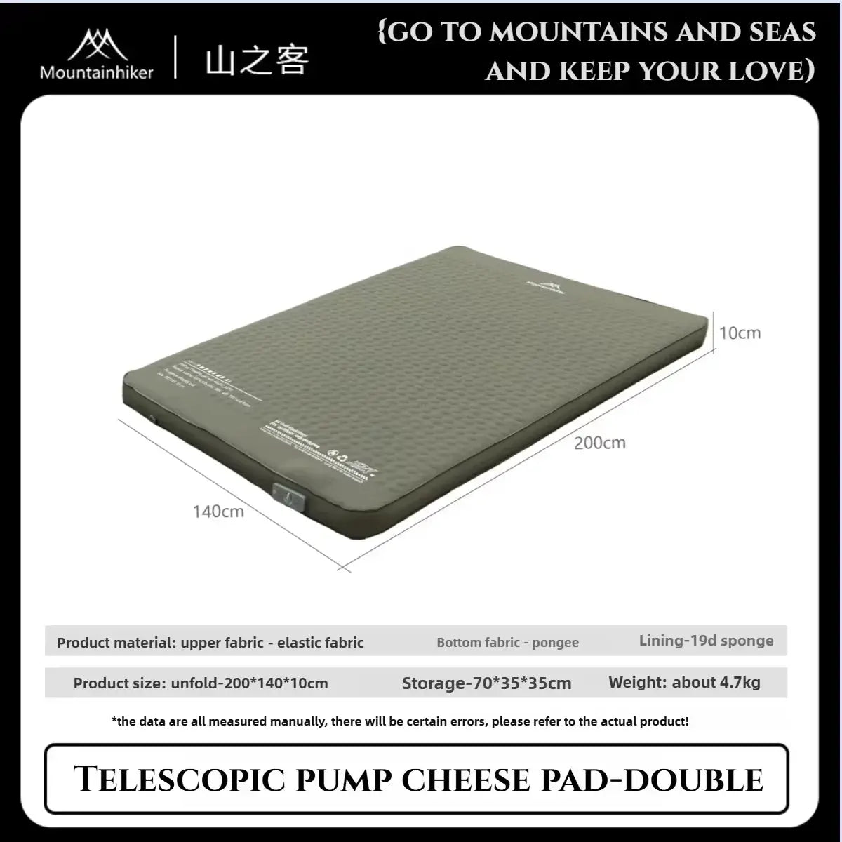 MountainHiker Self Inflating Mattress For Single Or Double Use Thick 10cm Camping Sleeping Pad Compact Folding Bed