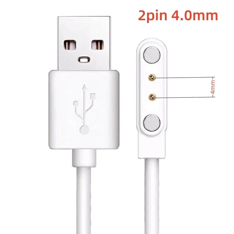 Simples Market magnetic USB charging cable for smart watch, 2-pin 4.0mm, white
