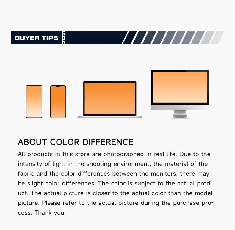 LEE lightweight 16-inch laptop backpack product image with a buyer tips banner and device icons about color difference
