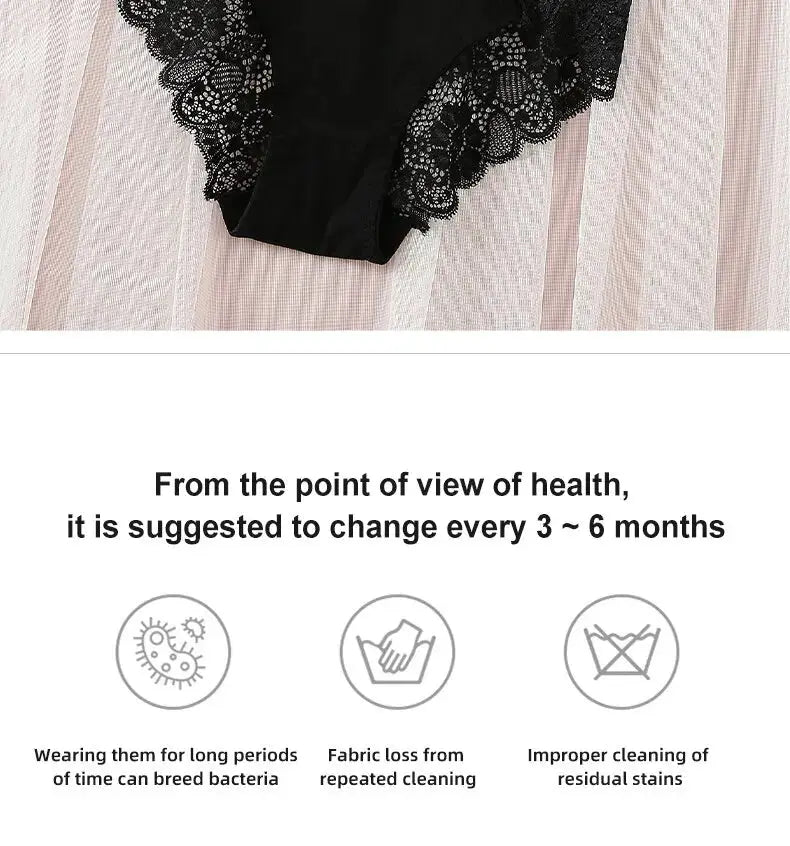 Women's black lace panties with floral trim; breathable seamless underwear