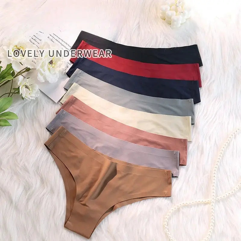 8-piece seamless Brazilian panties set in assorted solid colors, low-waist bikini briefs in ice-silk fabric