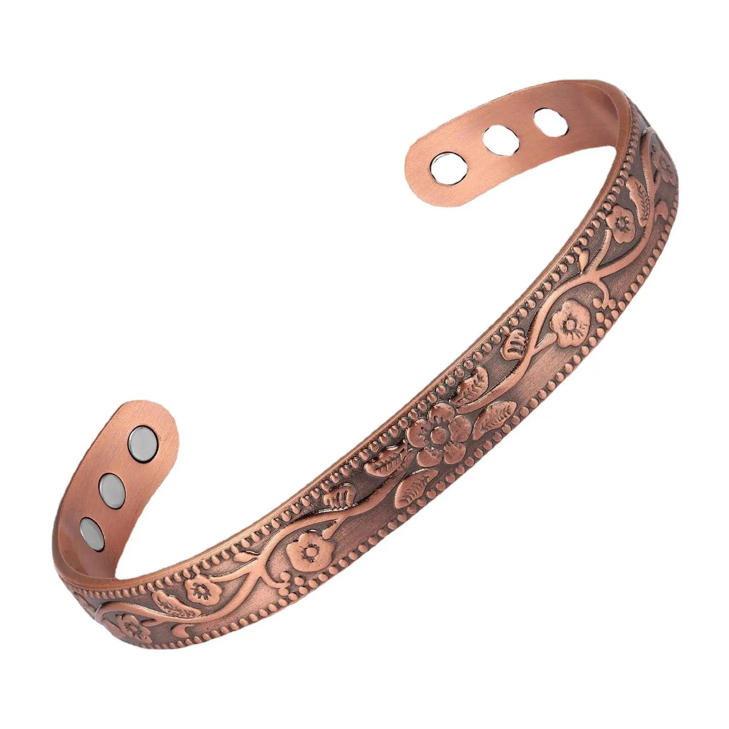 Magnetic Cuff Bracelet Vintage Flower Design Set Unisex Adjustable Zinc Alloy Antique Copper Plated - Simples Market