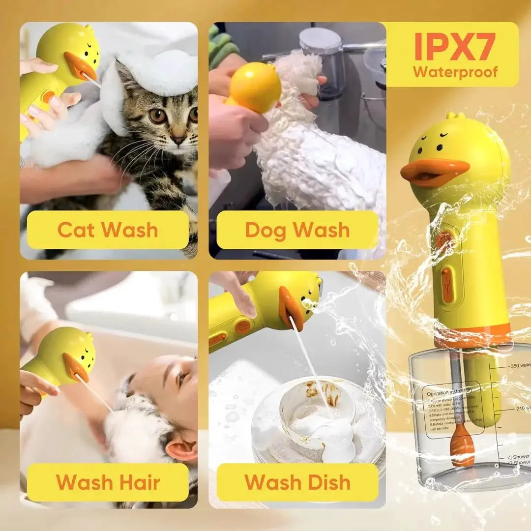 Cute Duck Pet Bath Foam Machine USB Charging Automatic Soap Dispenser For Rich Foam And Gentle Spa Like Bath Time