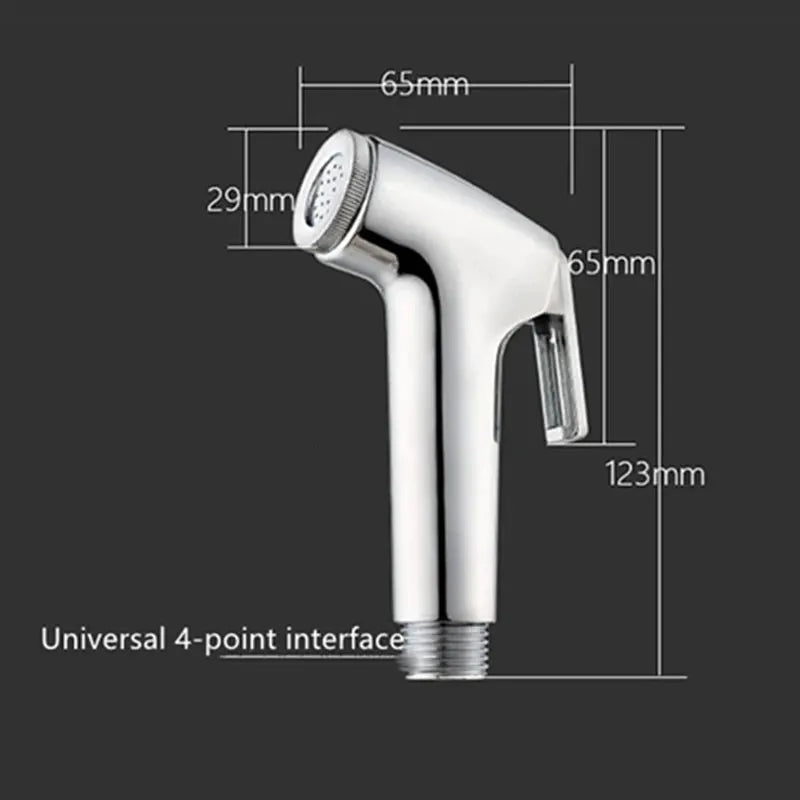 Simples Market handheld chrome bidet sprayer with universal 4-point interface for bathroom.