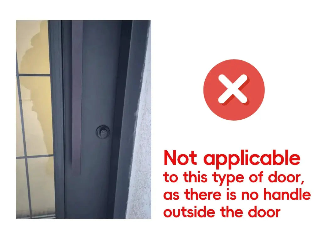 RAYKUBE A1 Ultra smart door lock on a dark metal door edge; not applicable to this door type due to no exterior handle.