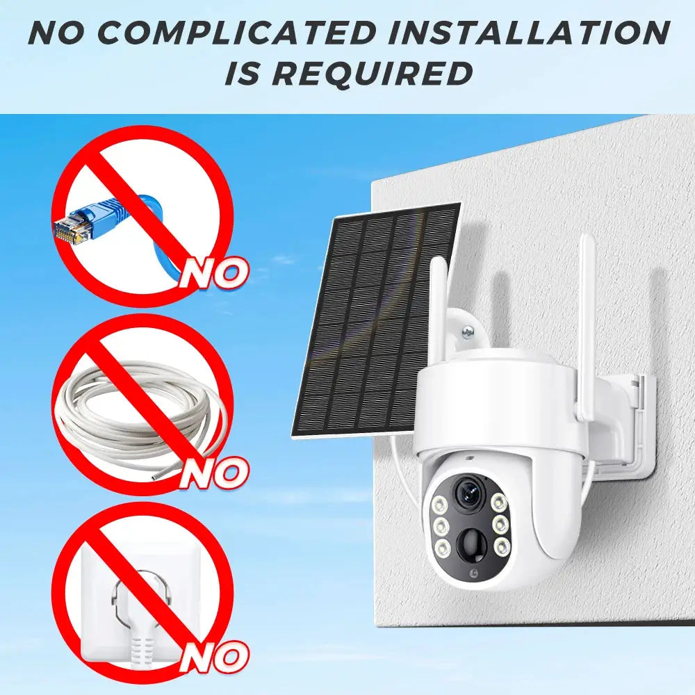 Simples Market 5MP HD wireless solar outdoor WiFi camera with 7800mAh battery and solar panel, no cables required