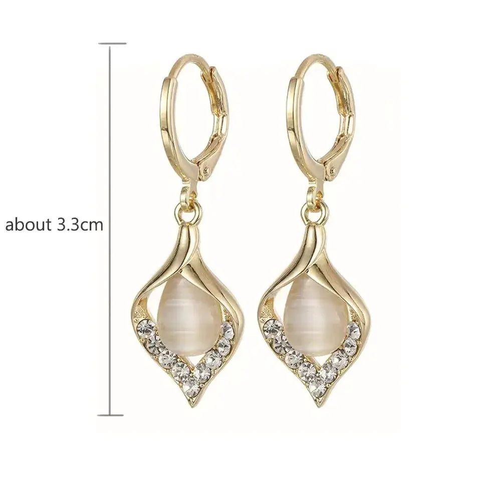 Korean Angel Eye Gold Plated Hoop Earrings With Rhinestones Inlay Tulip Petal Design For Women Party Jewelry
