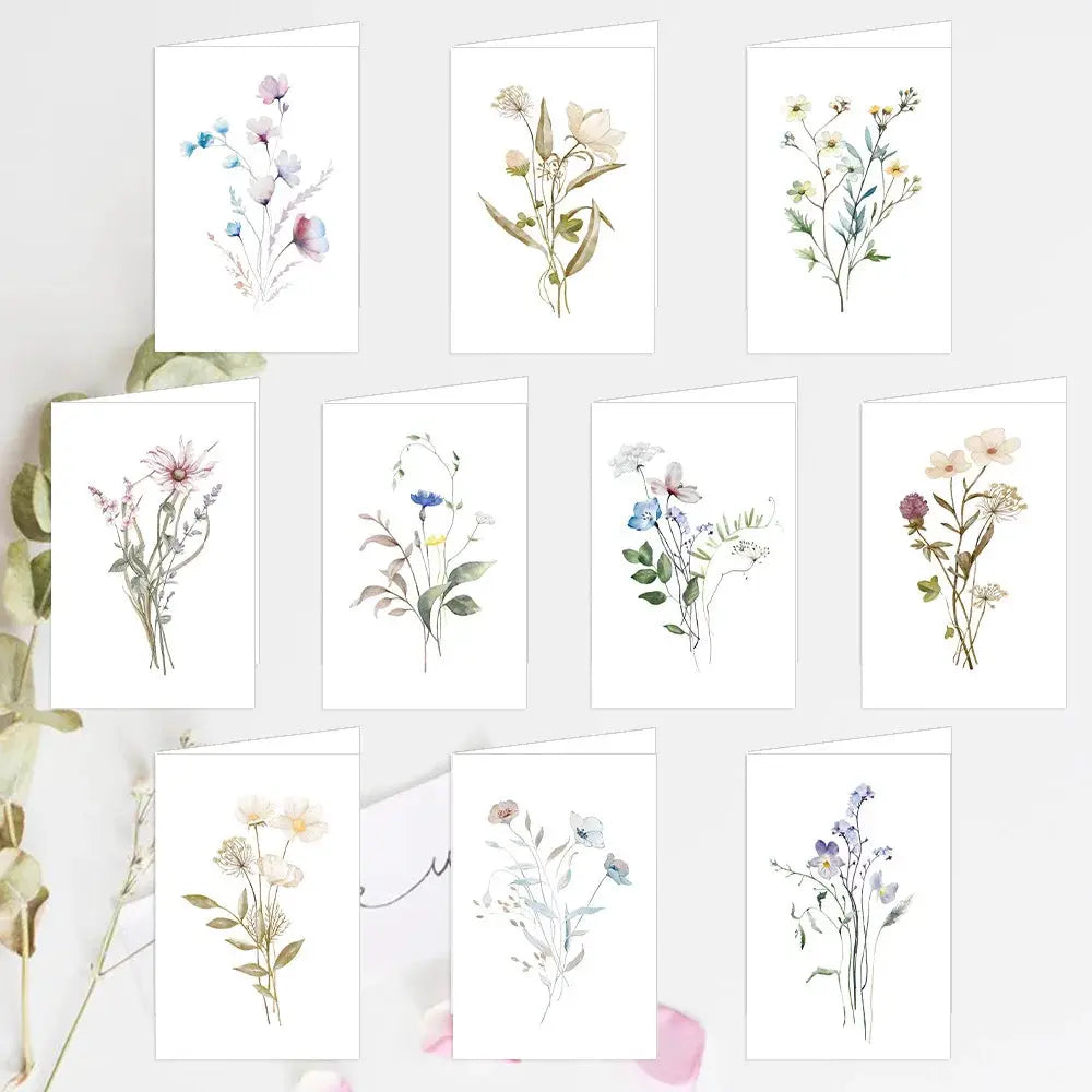 10 Pack Blank Greeting Cards Beautiful Watercolor Wildflower Note Cards for All Occasions Stationery Set