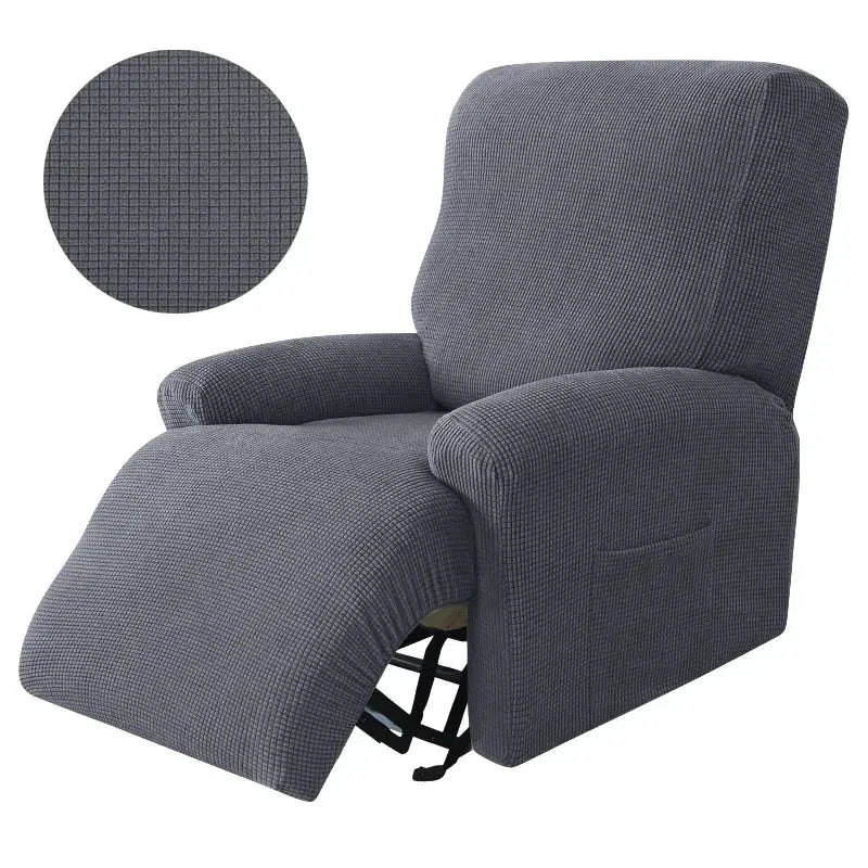 Recliner chair slipcover set in solid dark gray stretch fabric by Simples Market, 4pcs