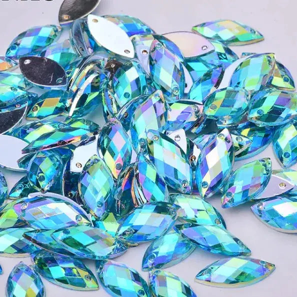 50 Horse Eye Hand Sewn Diamonds AB Series 6x12mm Double Hole Acrylic Water Diamonds For DIY Wedding Shoes