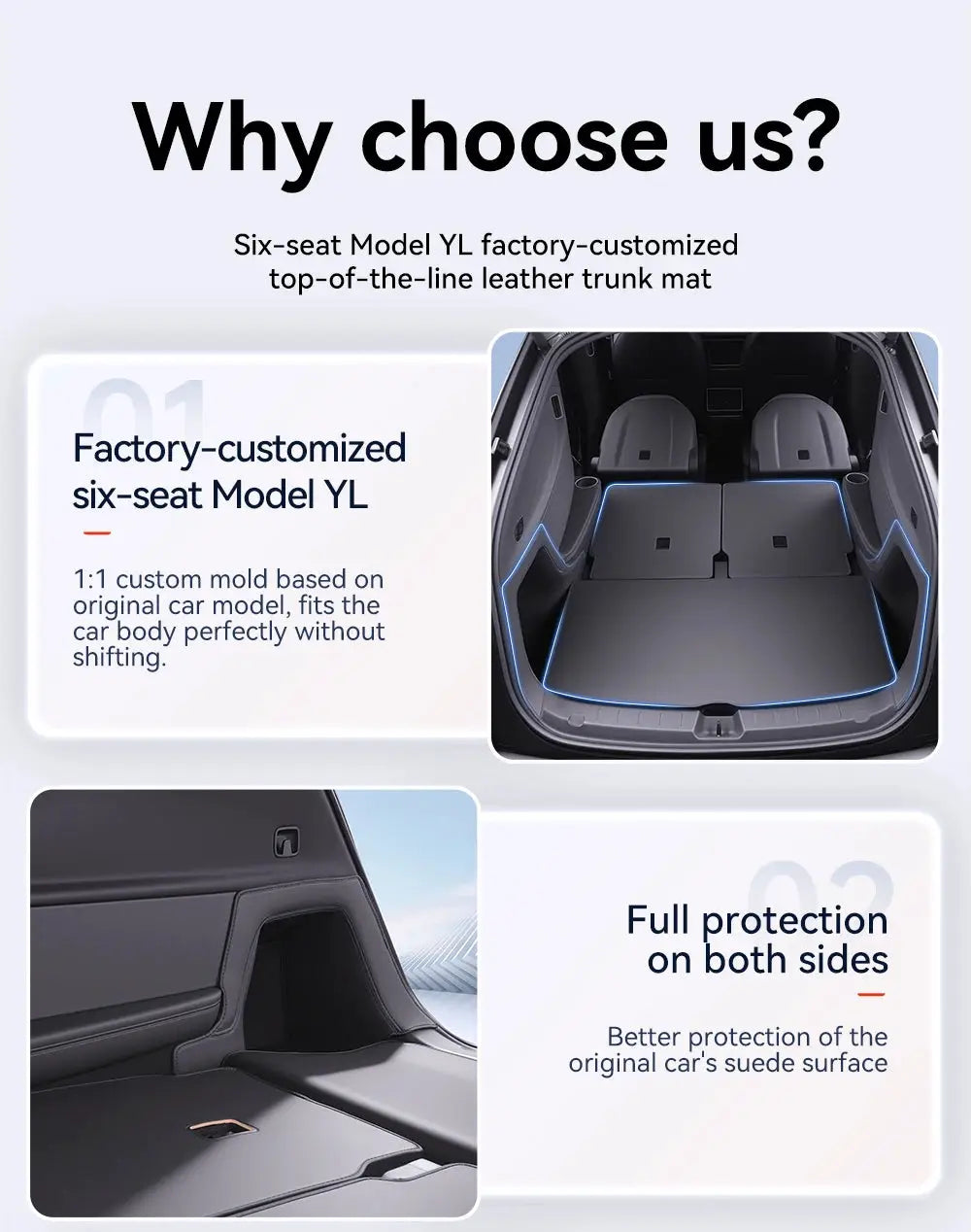 Trunk mat cover for Tesla Model YL Juniper; Simples Market, Nappa leather, full-coverage, all-weather anti-scratch liner