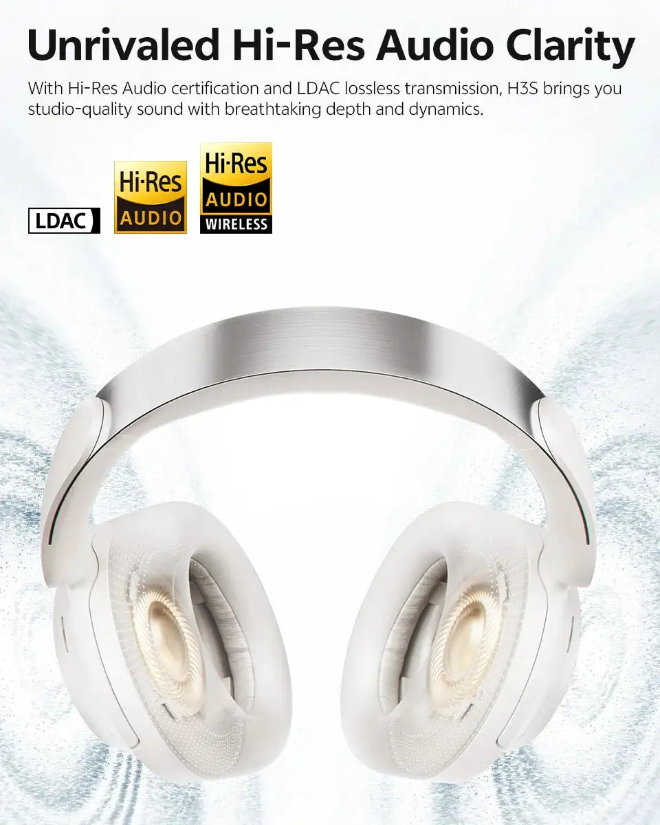 QCY H3S over-ear wireless headphones, white with Hi-Res LDAC audio