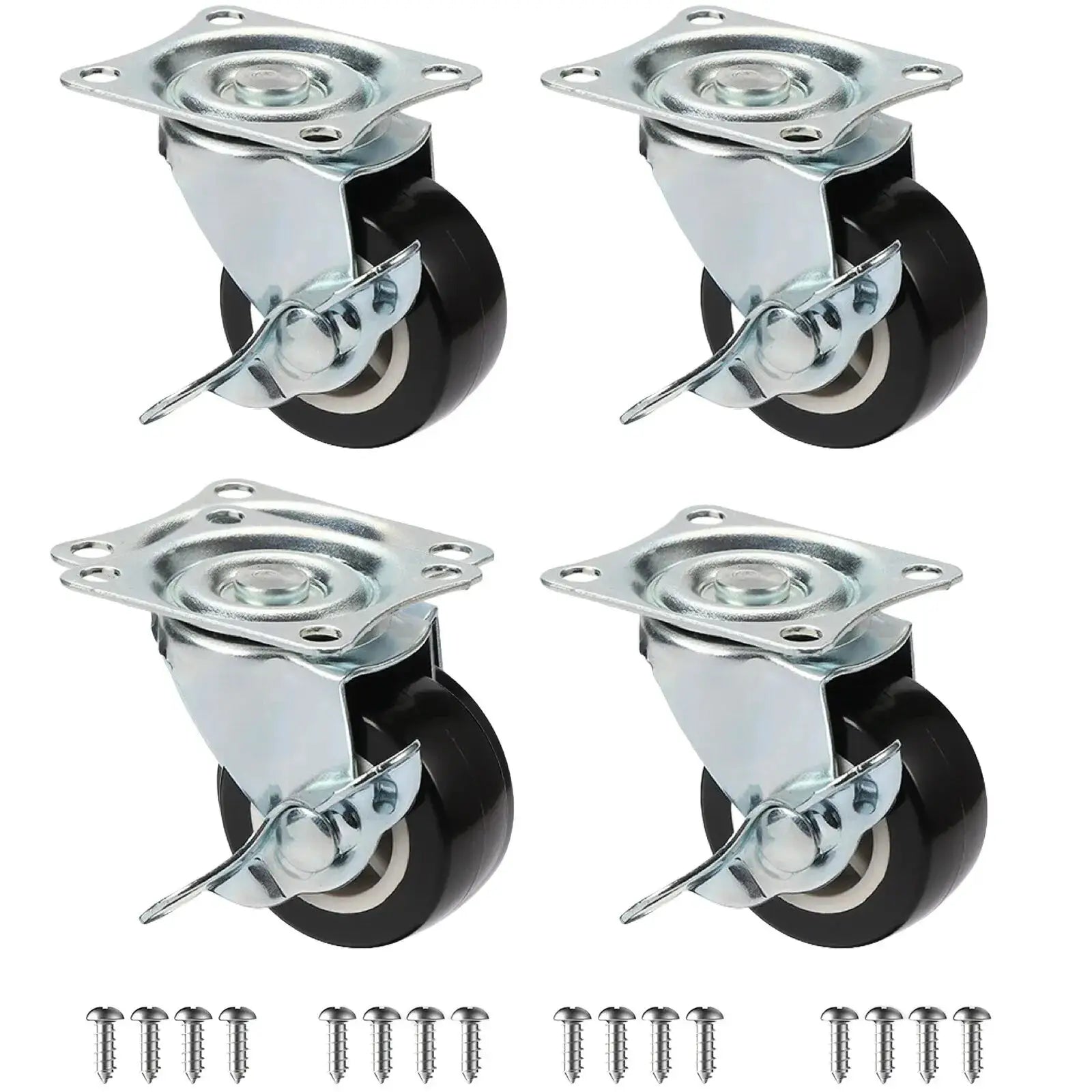 Set Of 4 PVC Furniture Casters 1 Inch 1.25 Inch And 2 Inch Silent Heavy Trolley Wheels 360 Degree Swivel Castors