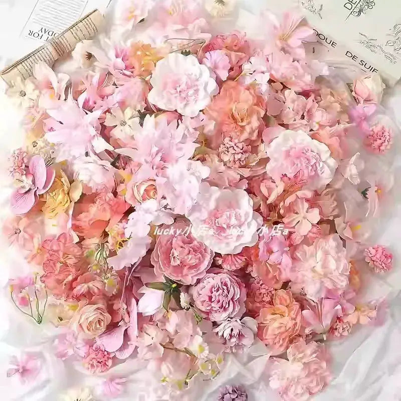 Artificial pink flower head bouquet set with silk petals for crafts and wedding decor (20/50Pcs)
