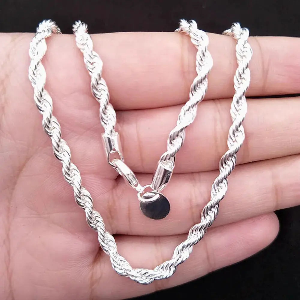 4mm Fried Dough Twists Necklace And Bracelet Set For Men And Women Unisex Iron Alloy Jewelry 2 Piece