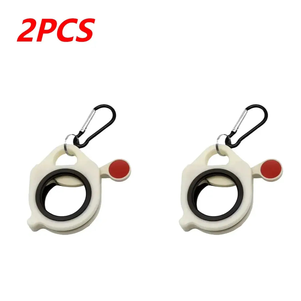 2pc Simples Market cable tie organizer set, cream plastic with black inner ring, red dot, and attached carabiner clips