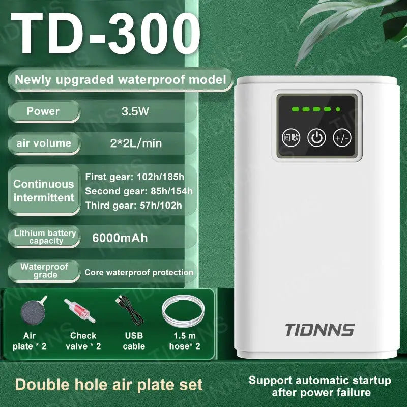 Rechargeable Aquarium Oxygen Air Pump USB Lithium Battery 6000mAh Portable Dual Use For Household And Outdoor Fishing