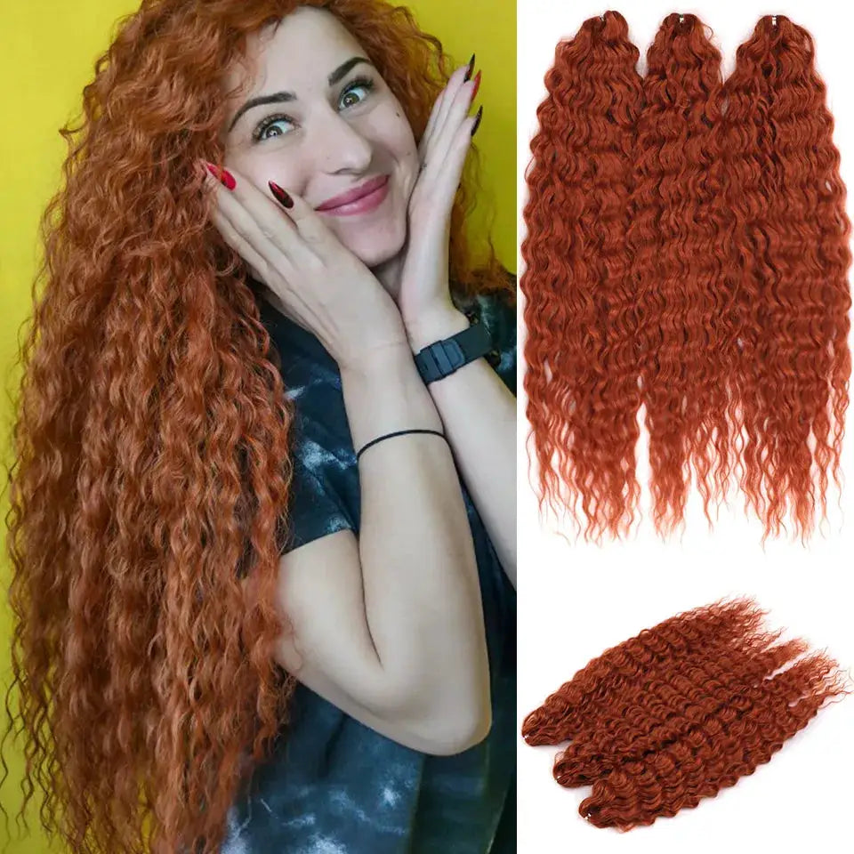 Ariel Curl Water Wave crochet hair by Simples Market, ombre blonde-pink, 22-inch deep wave synthetic braiding extensions