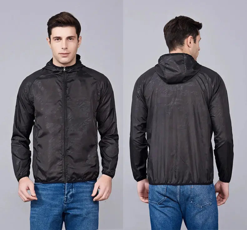 LNGXO waterproof hiking jacket, black hooded windbreaker for unisex outdoor use by Simples Market