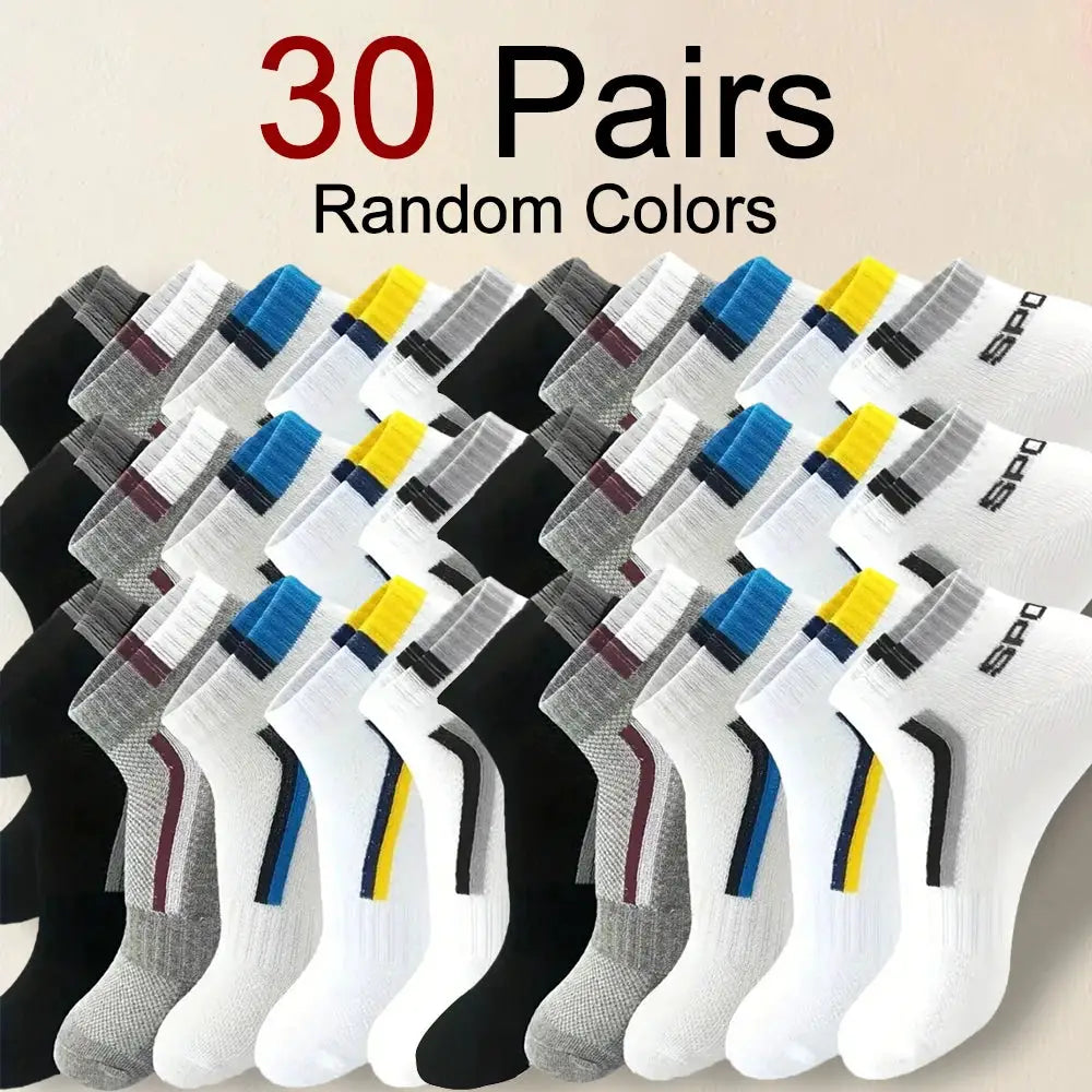 Men Ankle Socks Set 5 To 30 Pairs Breathable Odor Proof Sweat Absorbing Letter Sports Style Invisible Running Socks