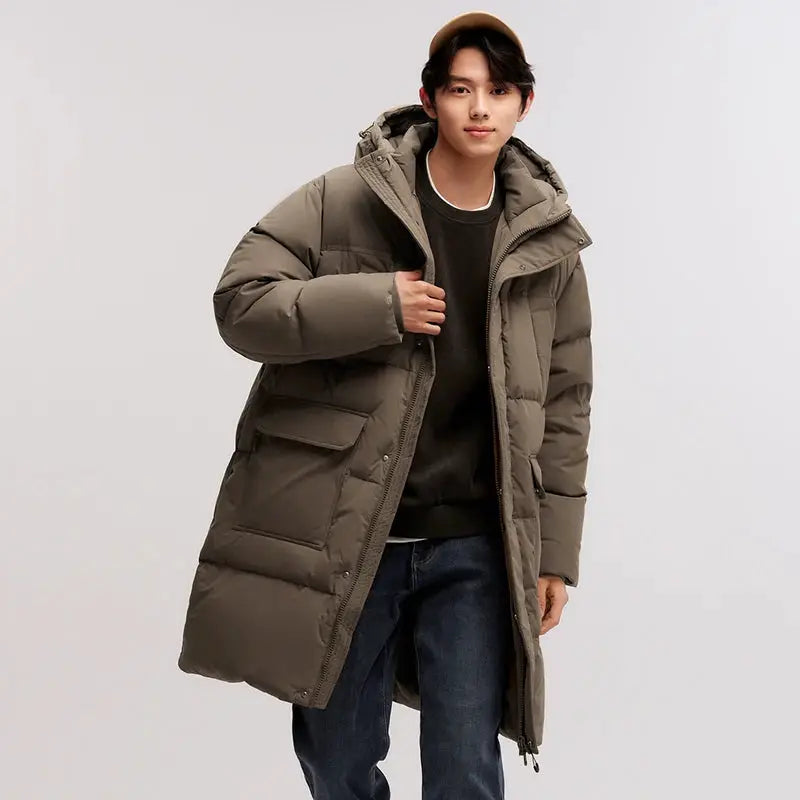 Semir men's long down jacket, olive padded waterproof puffer coat with hood